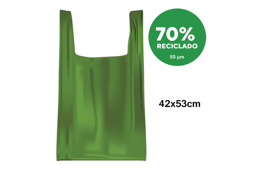 Bolsa Plastico Asa Camiseta 42x53cm Verde 1kg.