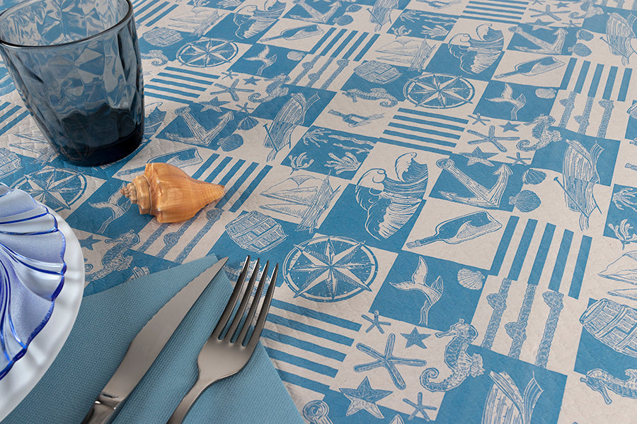 Mantel Papel 100x100cm Blanco Deco. Náutico, 400uds (Retractilado y codificado)