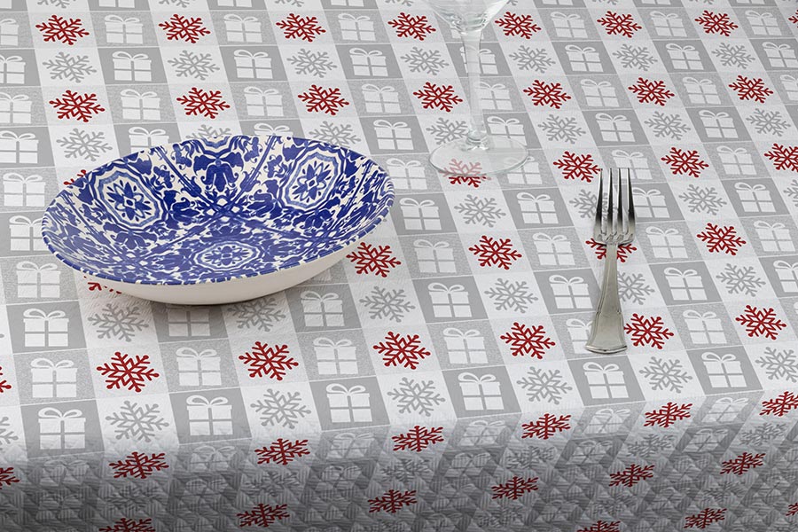 Mantel Papel 100x100cm Pleg. 1/8 Deco. Copos Gris (Tinta Gris/Roja), 250uds