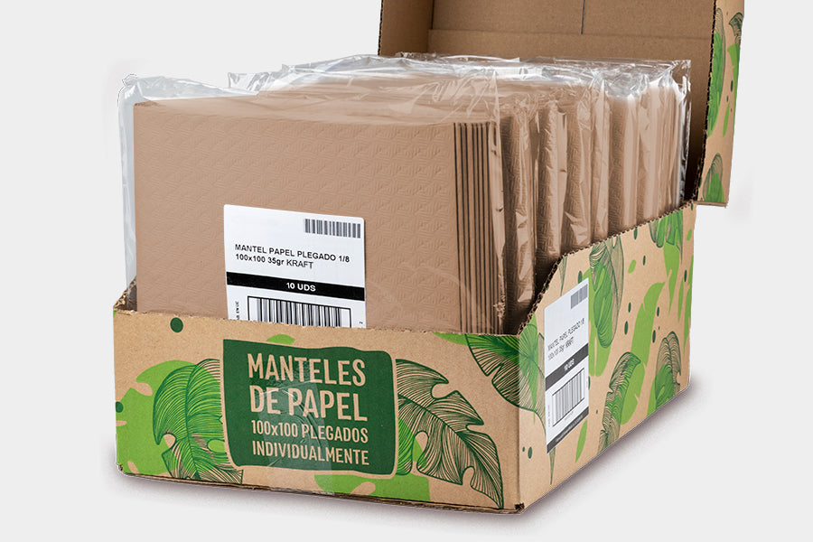 Mantel papel 100x100cm 35gr Pleg. 1/8 Eco Nature, 150uds (Embolsado a 10uds y doblado)