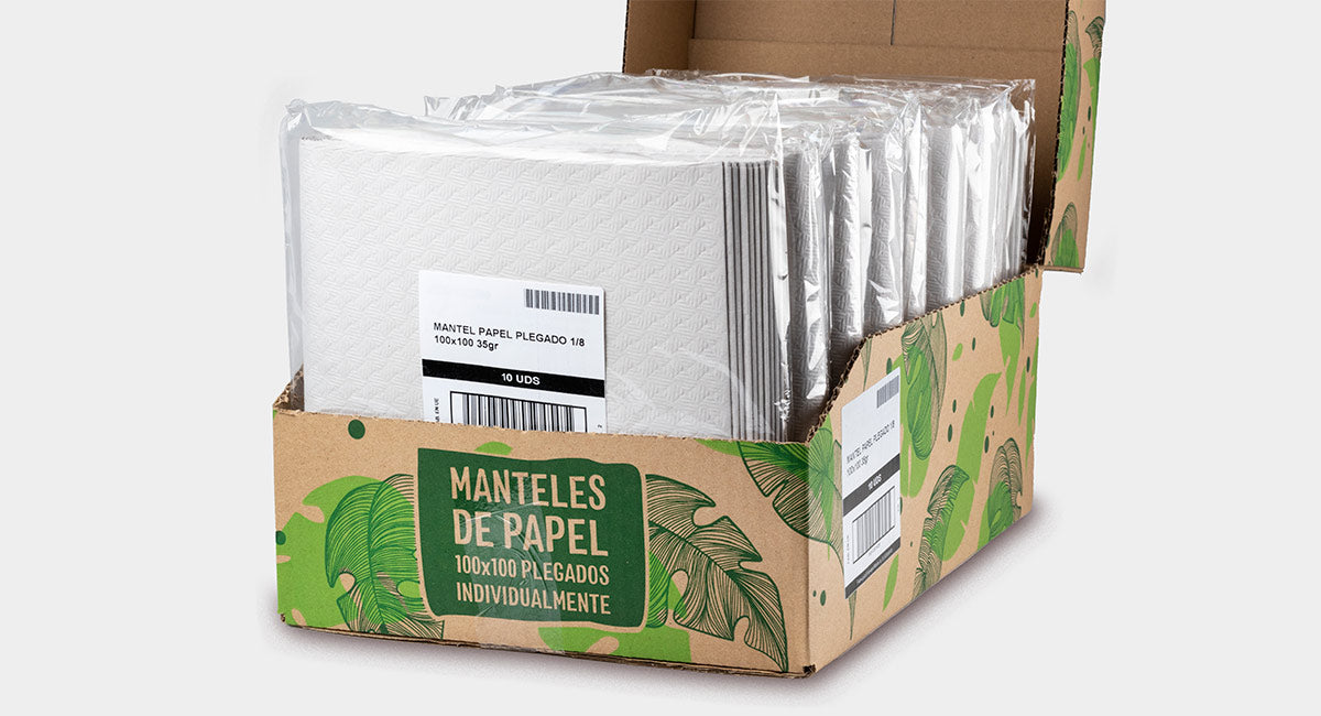 Mantel papel 100x100cm 35gr Pleg. 1/8 Blanco, 150uds (Embolsado a 10uds y doblado)