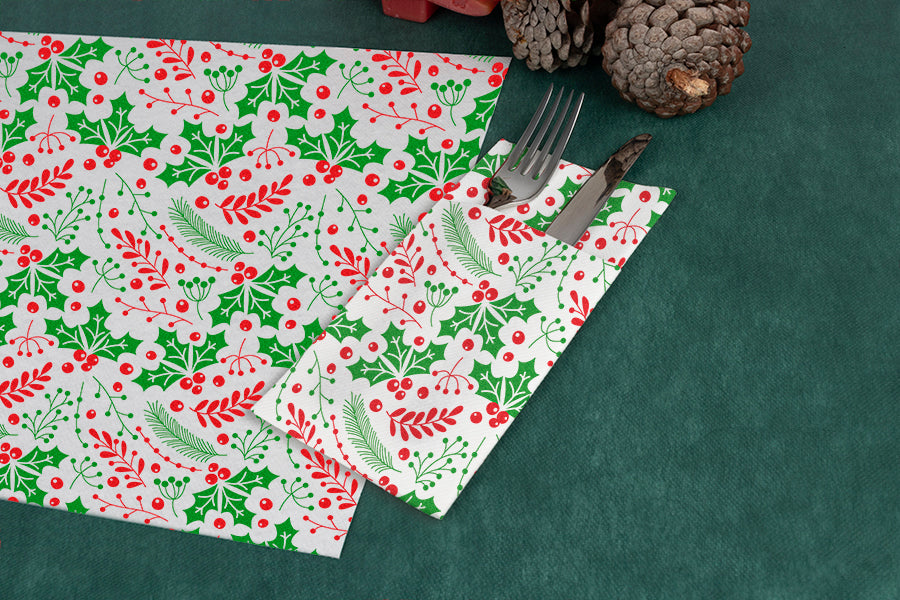 Kanguro Air Soft 40x40cm Blanco Deco. Muerdago Tinta Verde y Roja, 240uds