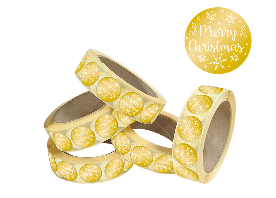 Etiqueta Circular 25x25mm Merry Christmas, 1.000uds (Especial Bolsa Portacubiertos)