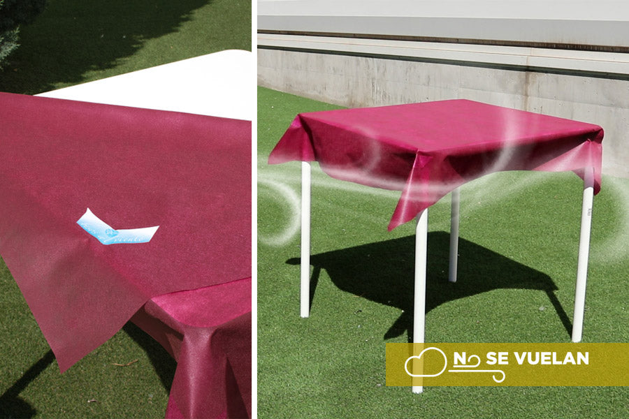 Mantel Cortado Novotex "No se vuela" 100x100cm Color Burdeos, 150uds