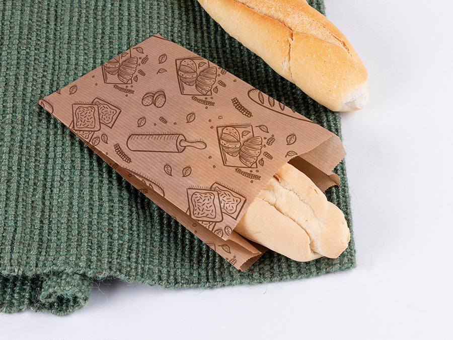 Bolsa Papel 9+5x58cm 35gr. Kraft Verjurado Bakery