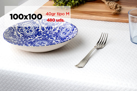 Mantel papel 100x100cm 40gr Tipo E Blanco, 480uds
