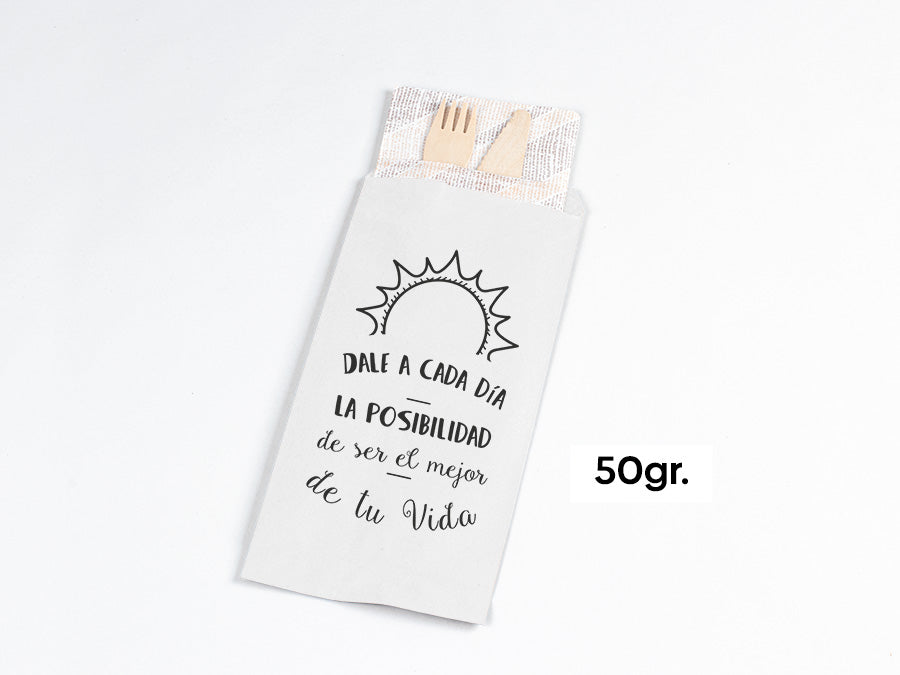 Bolsa Papel Portacubiertos 11x24cm Blanco + Frases