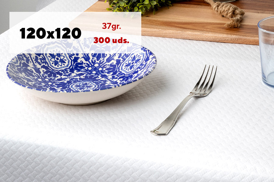 Mantel papel 120x120cm 37gr Blanco, 300uds