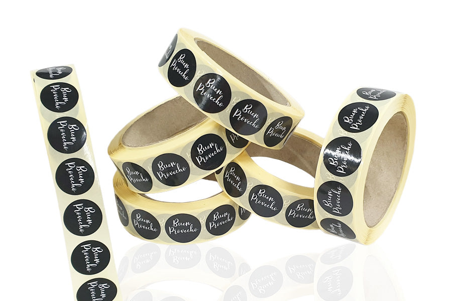 Etiqueta Circular 25x25mm Buen Provecho, 1.000uds (Especial Bolsa Portacubiertos)