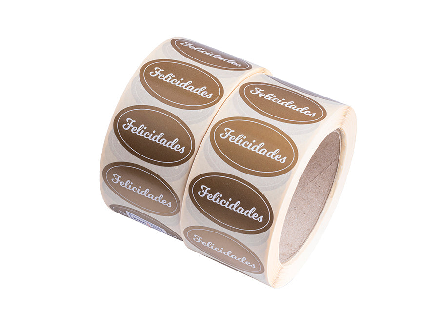 Etiqueta Ovalada 3x5cm Felicidades, 1.000uds. (Especial Panaderías) Tinta Oro