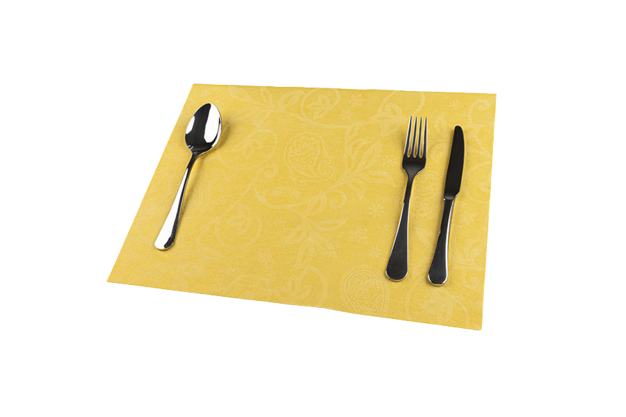 Mantel Cortado Novotex 30x40cm Amarillo Deco. Cachemir Blanco, 500uds