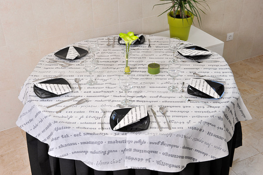 Mantel Novotex 120x120cm Blanco Deco. Buen Provecho Negro, 150uds