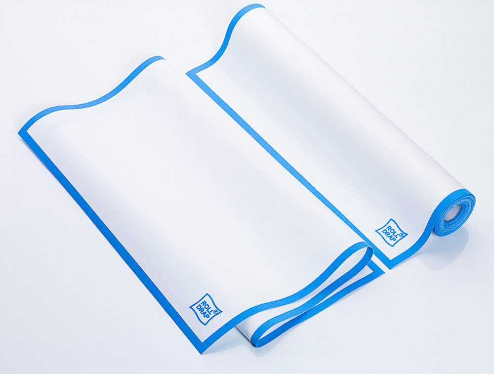 Roll Drap Paño Algodón Blanco Cenefa Azul 40x64cm (10u/rollo)