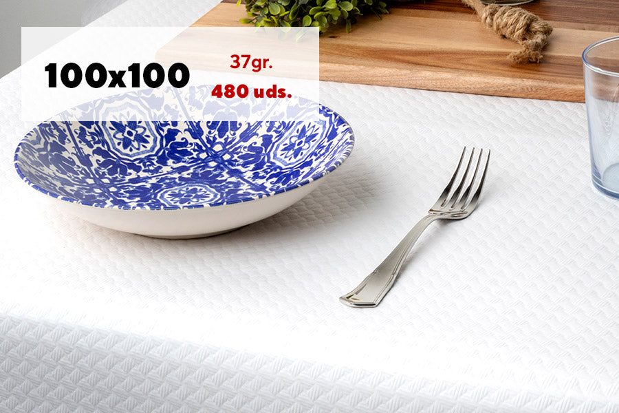 Mantel papel 100x100cm 37gr Blanco, 480uds