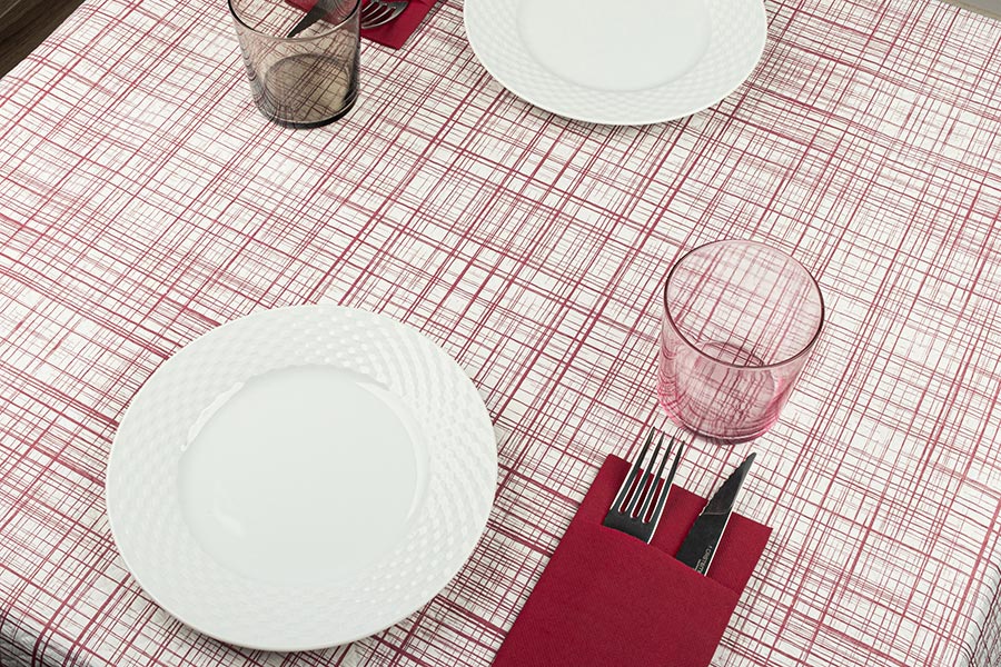 Mantel Papel 100x100cm Blanco Deco. Urban Burdeos, 400uds