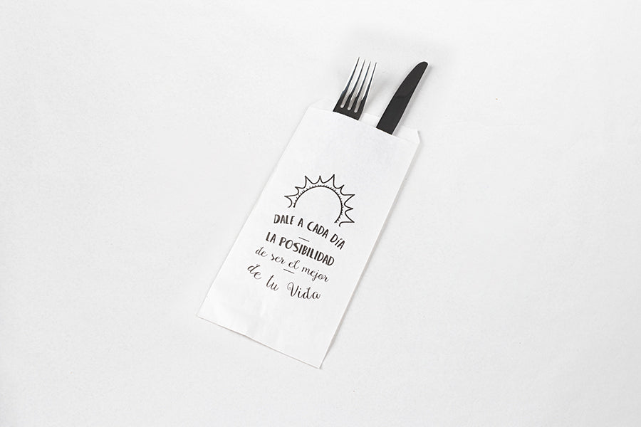 Bolsa Papel Portacubiertos 9x24cm Blanco + Frases