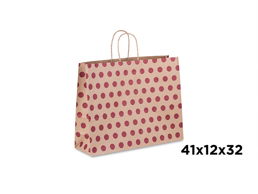 Bolsa Papel Kraft Asa Rizada 41x12x32cm 90gr Deco. Lunares, 120uds