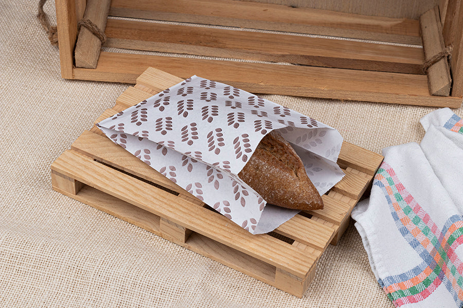 Bolsa Papel 9+5x32cm 40gr Blanco Deco. Espigas, 1.000uds