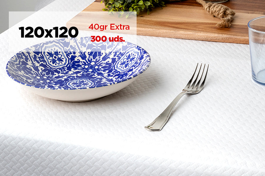 Mantel papel 120x120cm 40gr EXTRA Blanco, 300uds