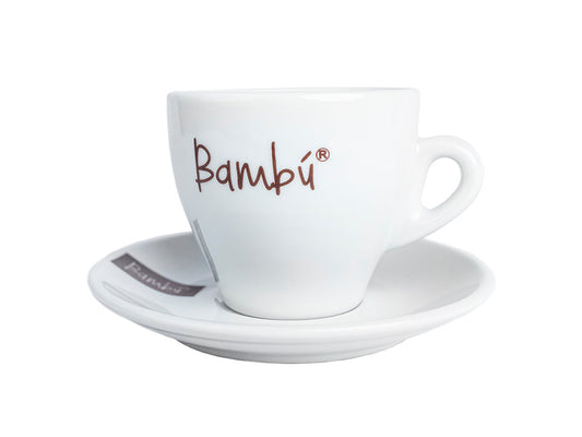 Conjunto taza + plato café con leche con logo (Caf