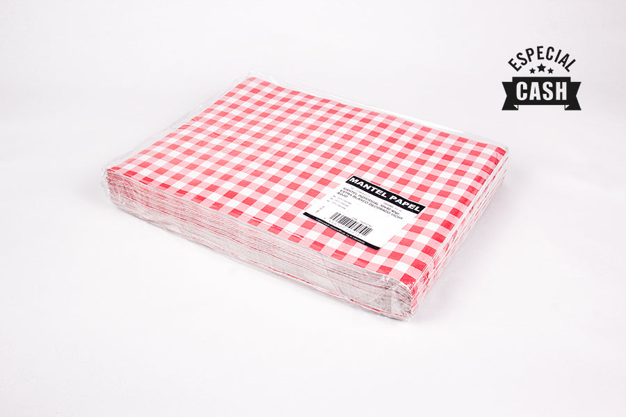Mantel papel 30x40 Blanco 40gr E Deco. Vichy Rojo