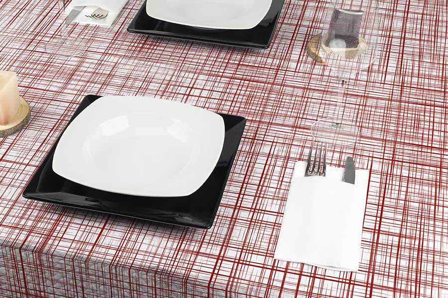 Mantel Papel 100x120cm Blanco Deco. Urban Burdeos, 400uds (Retractilado y con código EAN)