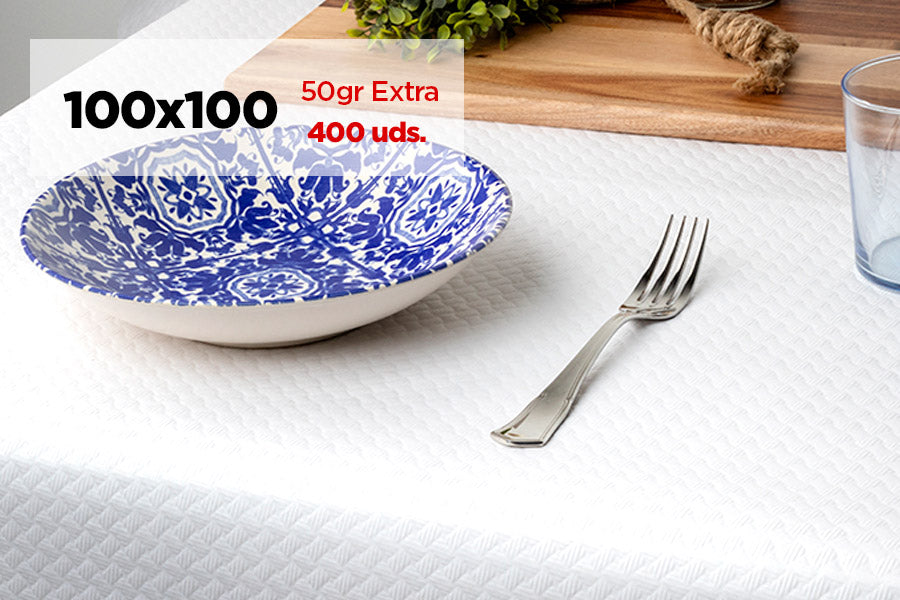 Mantel papel 100x100cm 50gr EXTRA Blanco, 400uds