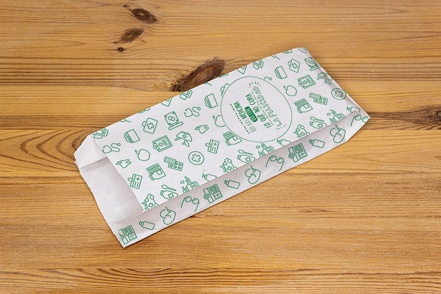Bolsa Papel 12+7x25cm 40gr Blanco Deco. Farmacia, 1.000uds