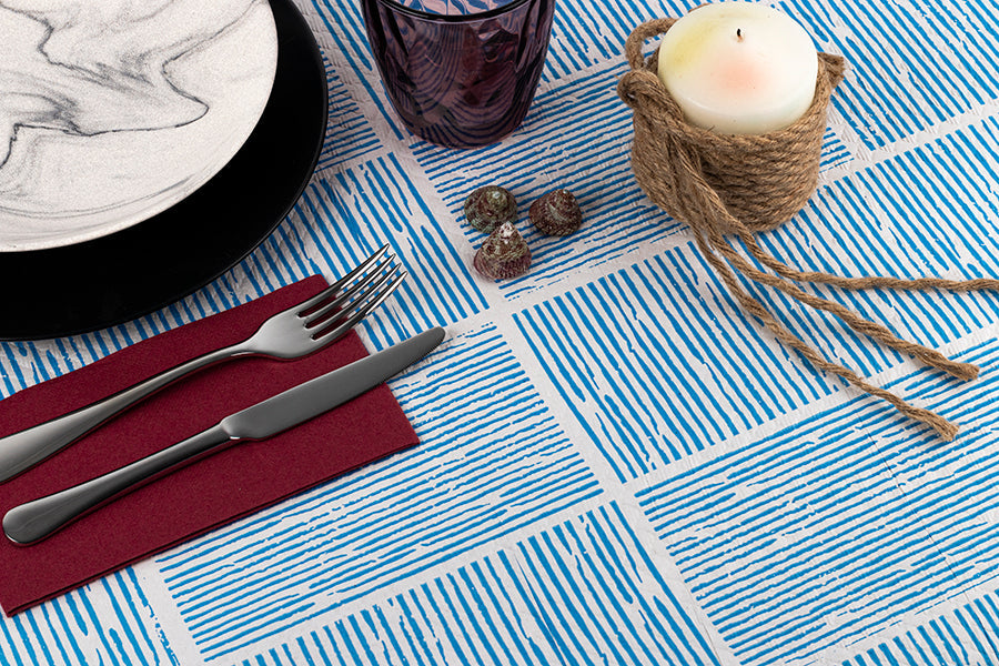 Mantel Papel 100x100cm Blanco Deco. Kaito Azul, 400uds (Retractilado y codificado)