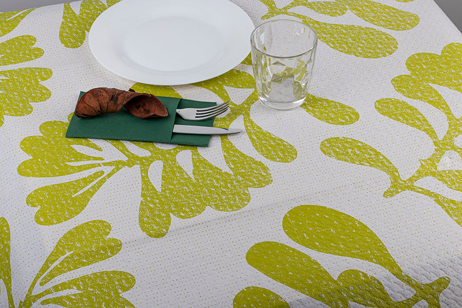 Mantel Papel 100x100cm Blanco Deco. Carrasca Verde, 400uds (Retractilado y codificado)