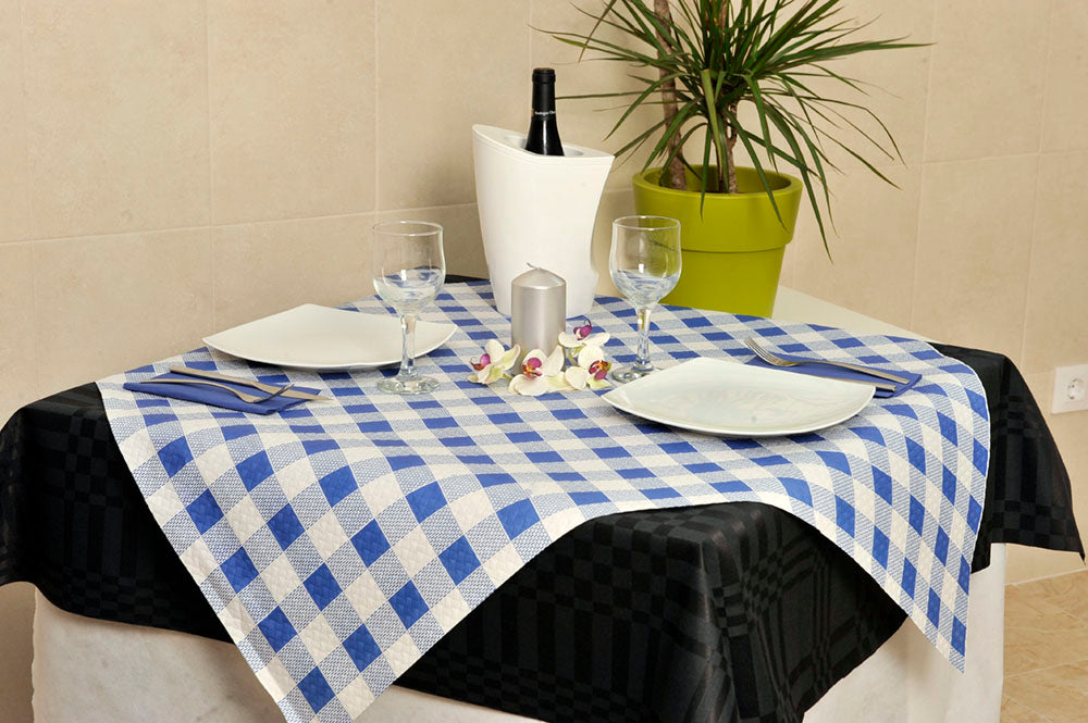 Mantel Papel 100x100cm Blanco Deco. Cuadros Azul, 400uds (Retractilado y codificado)