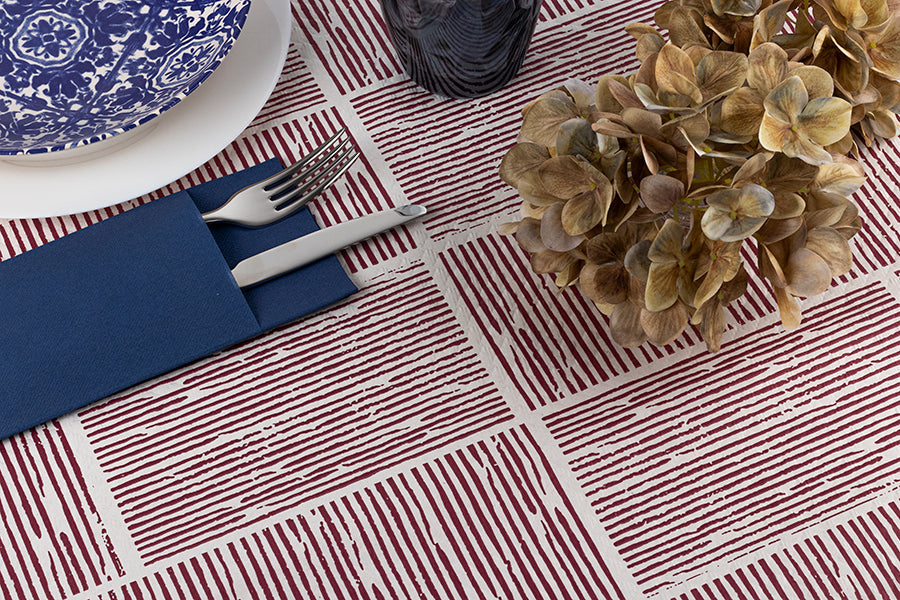 Mantel Papel 100x100cm Blanco Deco. Kaito Burdeos, 400uds (Retractilado y codificado)