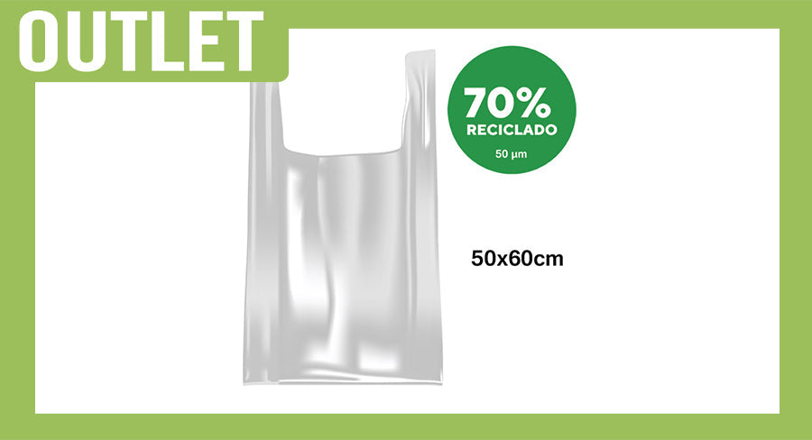 Bolsa Plastico Asa Camiseta 50x60cm 50µm Reciclada 70% Blanca, 20pq. x 1kg.