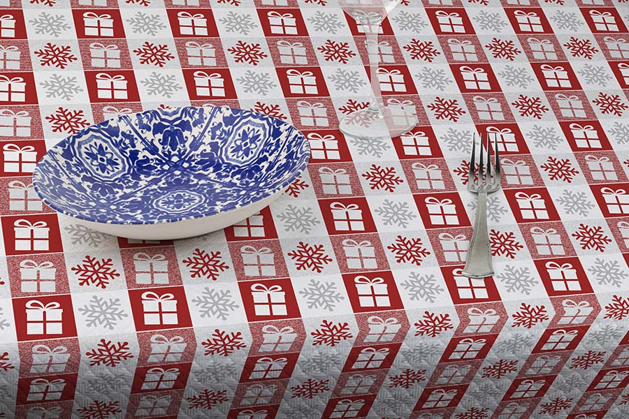 Mantel Papel 100x100cm Pleg. 1/8 Deco. Copos Rojo (Tinta Roja/Gris), 250uds