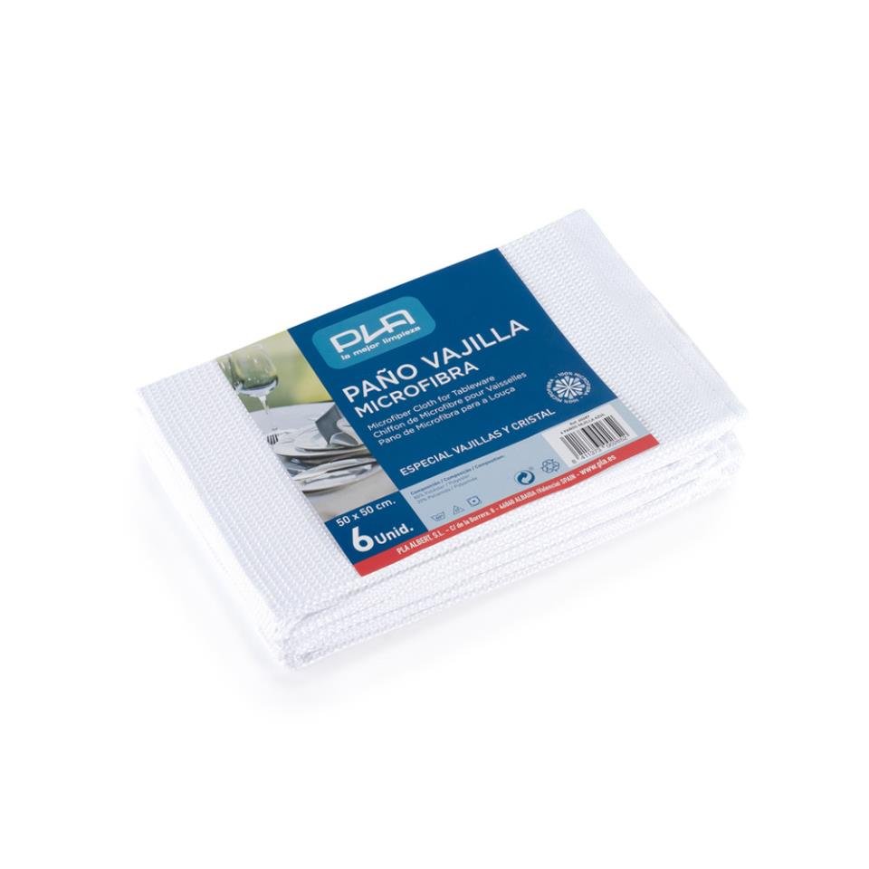 PAÑO VAJILLA MICROFIBRA BLANCA 50X50 (PACK 6U)