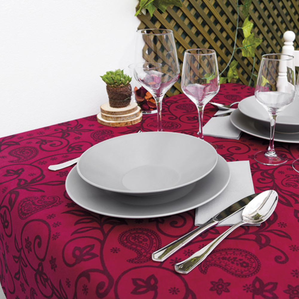 Mantel Novotex 120x120cm Burdeos Decorado, 150uds